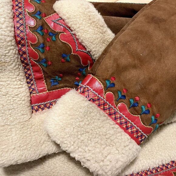 Vintage 70s Retro Shearling Handmade Folk Alfghan Polish Penny Lane Jacket Sz S - Picture 11 of 14